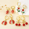 Wholesale Jewelry Copper 18K Gold Plated Insect Rose Cherry Geometric Fruit Earrings For Women