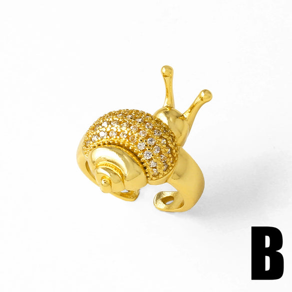 Wholesale Jewelry Copper 18K Gold Plated Insect Snail Animal Zodiac Ring