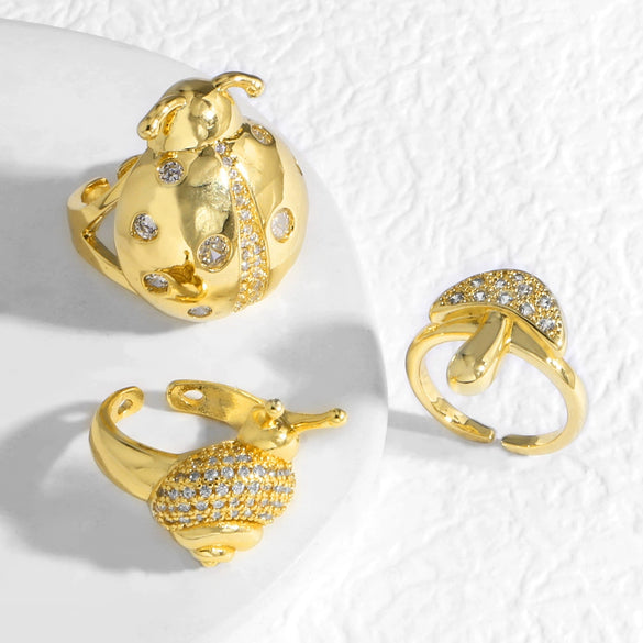 Wholesale Jewelry Copper 18K Gold Plated Insect Snail Animal Zodiac Ring