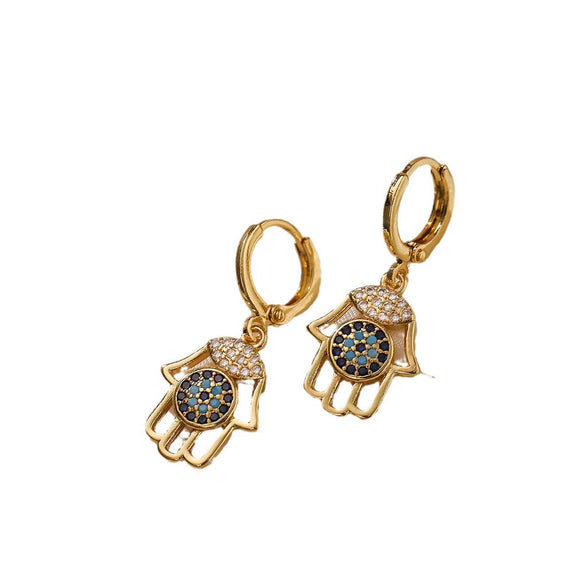 Wholesale Jewelry Copper 18K Gold Plated Zircon Inlaid Devil's Eye Pendant Necklace Earrings Set For Women