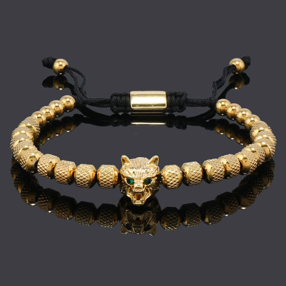 Wholesale Jewelry Copper Leopard Head Pineapple Beads Electroplated Unisex Bracelet