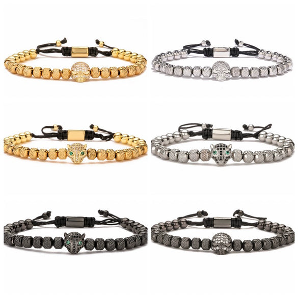 Wholesale Jewelry Copper Leopard Head Pineapple Beads Electroplated Unisex Bracelet