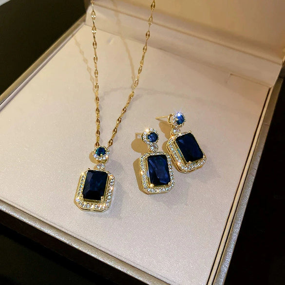 Wholesale Jewelry Copper Light Luxury Geometric Plant Flowers Zircon Mixed Gem Inlay Earrings Necklace Ring