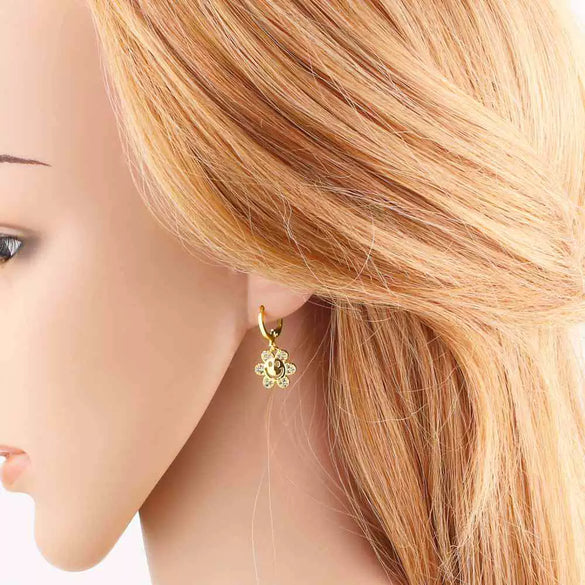Wholesale Jewelry Copper Love Heart Pendant Earrings Gold Plated Sunflower Smiley Face With Zircon Electroplating For Women