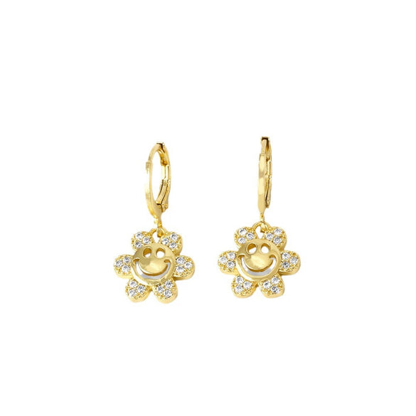 Wholesale Jewelry Copper Love Heart Pendant Earrings Gold Plated Sunflower Smiley Face With Zircon Electroplating For Women
