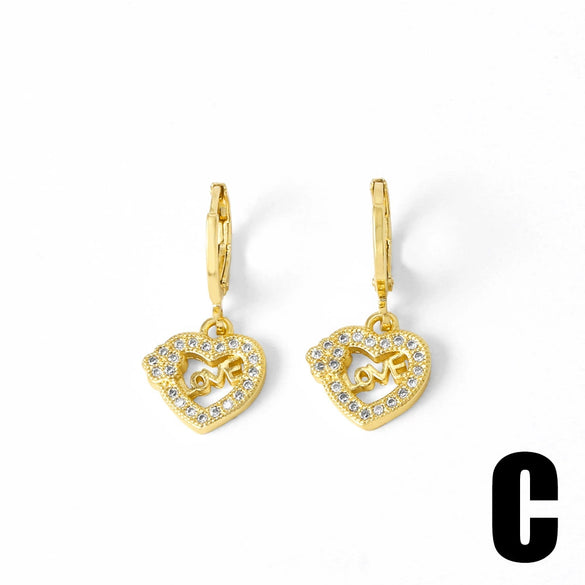 Wholesale Jewelry Copper Love Heart Pendant Earrings Gold Plated Sunflower Smiley Face With Zircon Electroplating For Women