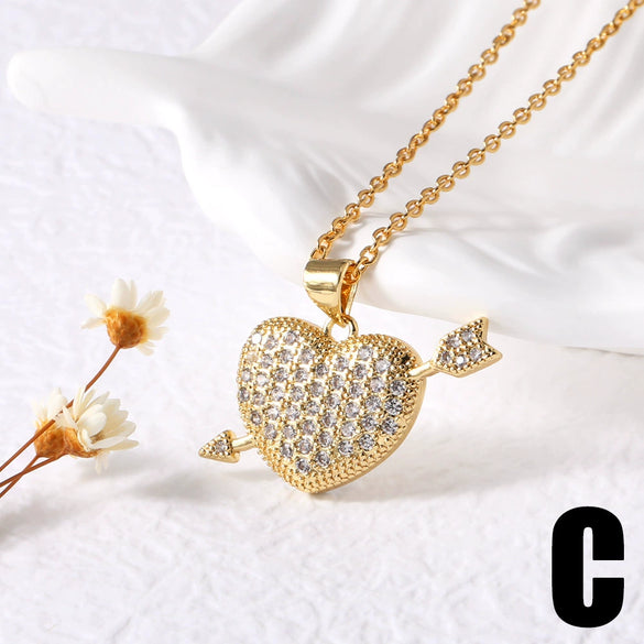 Wholesale Jewelry Copper Love Heart Pendant Necklace Gold Plated O Chain