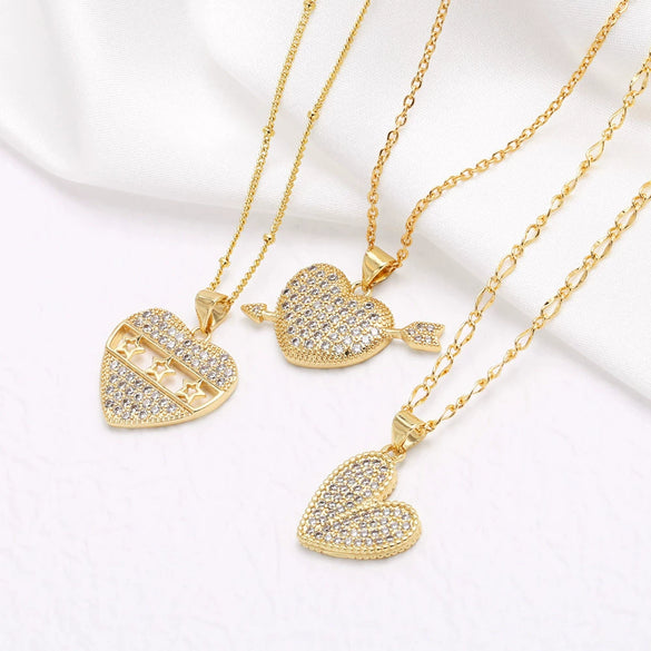 Wholesale Jewelry Copper Love Heart Pendant Necklace Gold Plated O Chain