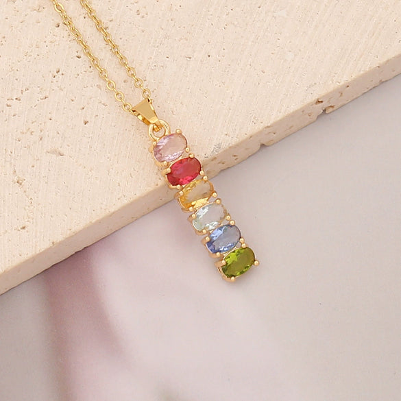 Wholesale Jewelry Copper Micropaved Zircon Rainbow Heart Clavicle Chain With Fashion Leaf Pendant Electroplated