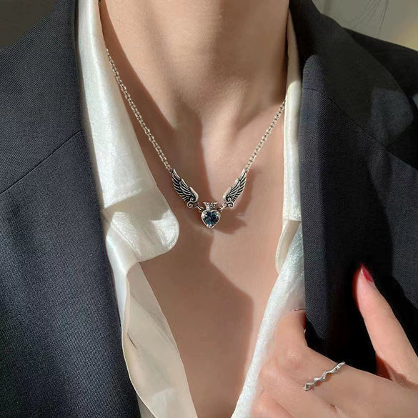 Wholesale Jewelry Copper Mixed Gemstone Inlay Heart Shape Geometric Zirconia Pendant Necklace For Women