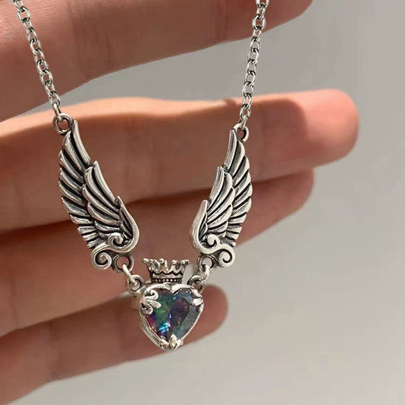 Wholesale Jewelry Copper Mixed Gemstone Inlay Heart Shape Geometric Zirconia Pendant Necklace For Women