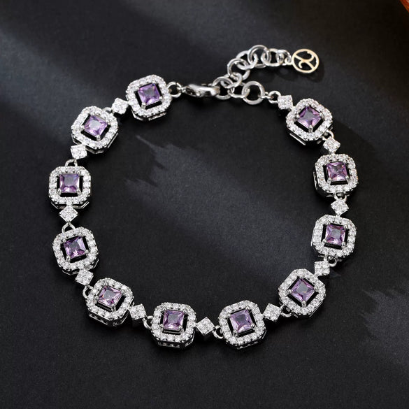 Wholesale Jewelry Copper Mixed Gemstone Setting Zircon Inlay Geometric Square Women's Highgrade Fourpiece Set