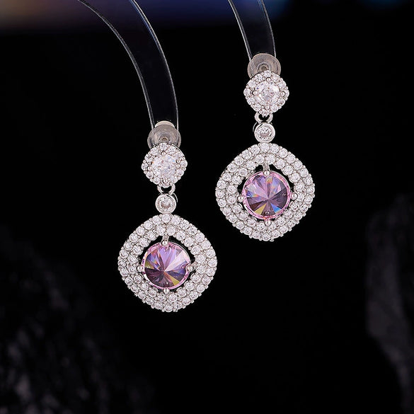 Wholesale Jewelry Copper Mixed Gemstone Setting Zircon Inlay Geometric Square Women's Highgrade Fourpiece Set