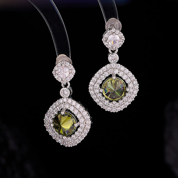 Wholesale Jewelry Copper Mixed Gemstone Setting Zircon Inlay Geometric Square Women's Highgrade Fourpiece Set