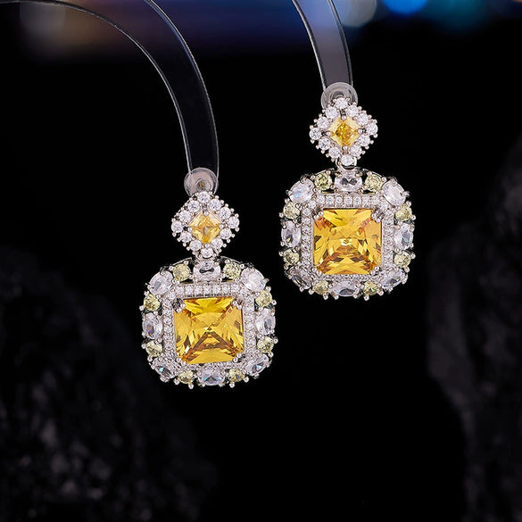 Wholesale Jewelry Copper Mixed Gemstone Setting Zircon Inlay Geometric Square Women's Highgrade Fourpiece Set