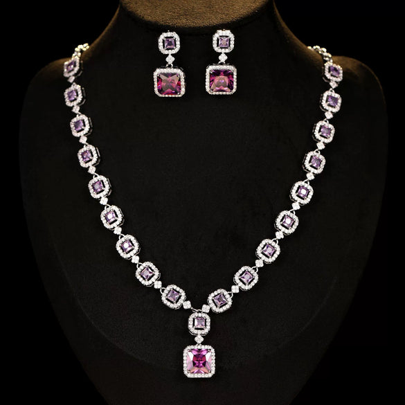 Wholesale Jewelry Copper Mixed Gemstone Setting Zircon Inlay Geometric Square Women's Highgrade Fourpiece Set