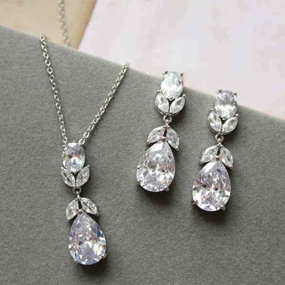 Wholesale Jewelry Copper Natural Plants And Flowers Inlay O Chain Women's Horse Eye Water Drops Necklace Earrings Set