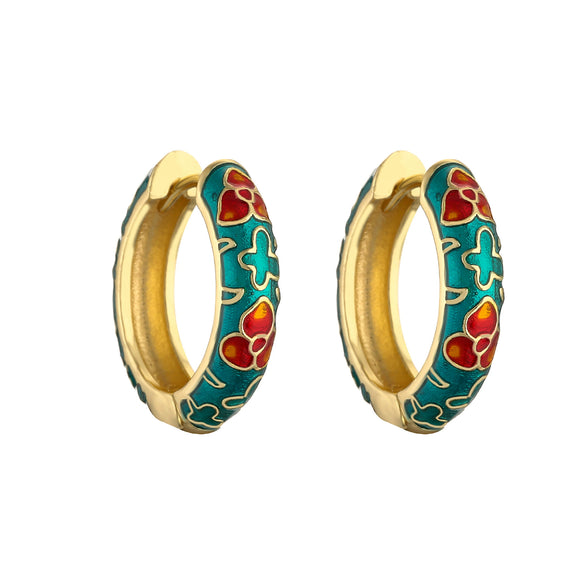 Wholesale Jewelry Copper Pastoral Style Geometric Camellia Flower Cshaped Ear Buckle Oil Dripping Earrings