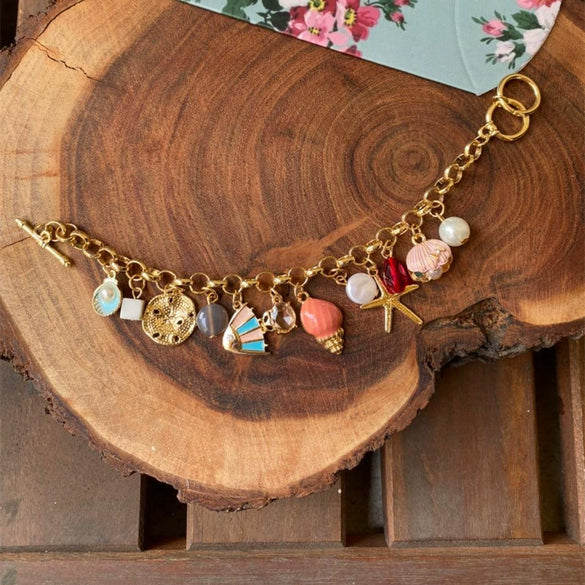 Wholesale Jewelry Copper Pearl Shell Seabed Biological Pendant Goldplated Colorful Sweet Animal Zodiac Star Shape