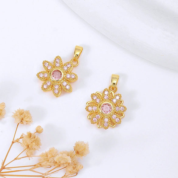 Wholesale Jewelry Copper Pendant Natural Geometric Style 18K Real Gold Electroplated Micropaved Zircon Windmill Rotatable Necklace Pendant