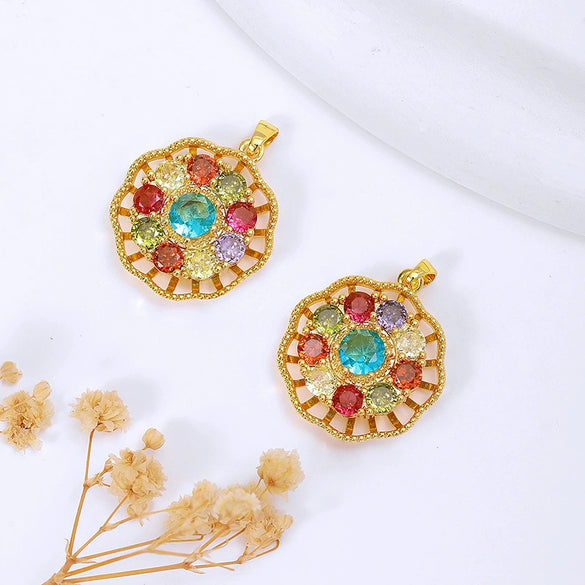 Wholesale Jewelry Copper Pendant Natural Geometric Style 18K Real Gold Electroplated Micropaved Zircon Windmill Rotatable Necklace Pendant