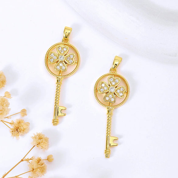 Wholesale Jewelry Copper Pendant Natural Geometric Style 18K Real Gold Electroplated Micropaved Zircon Windmill Rotatable Necklace Pendant