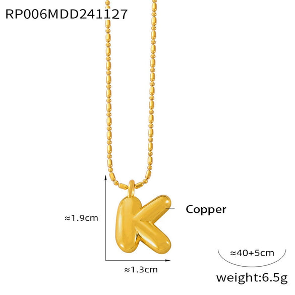 Wholesale Jewelry Copper Pendant 316L Stainless Steel Goldplated Necklace With Geometric And Letter Pattern And Rice Bead Chain