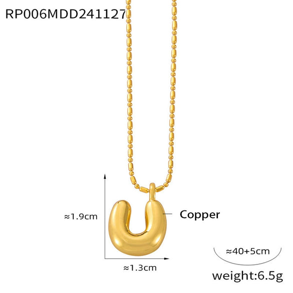 Wholesale Jewelry Copper Pendant 316L Stainless Steel Goldplated Necklace With Geometric And Letter Pattern And Rice Bead Chain