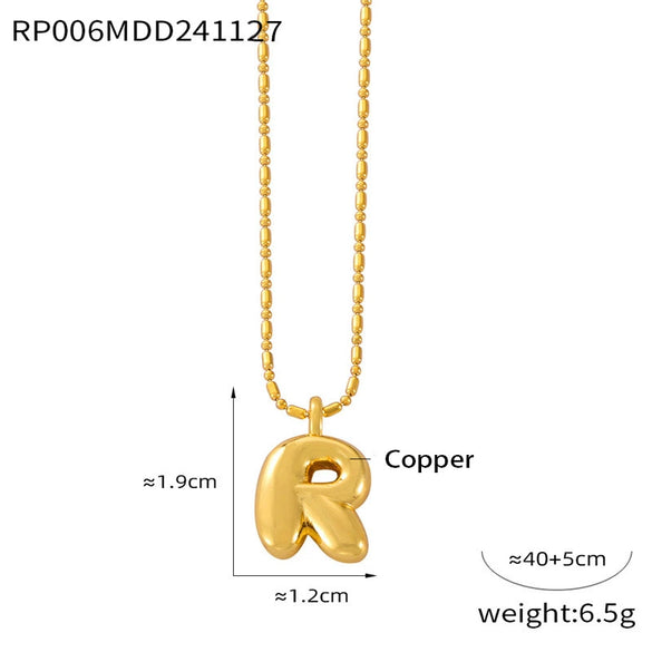Wholesale Jewelry Copper Pendant 316L Stainless Steel Goldplated Necklace With Geometric And Letter Pattern And Rice Bead Chain