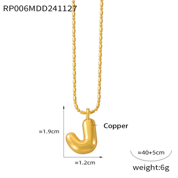 Wholesale Jewelry Copper Pendant 316L Stainless Steel Goldplated Necklace With Geometric And Letter Pattern And Rice Bead Chain