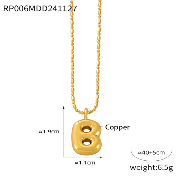 Wholesale Jewelry Copper Pendant 316L Stainless Steel Goldplated Necklace With Geometric And Letter Pattern And Rice Bead Chain