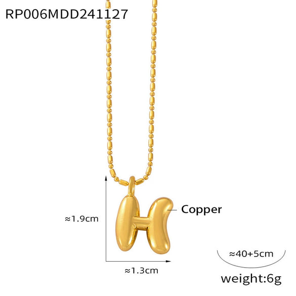 Wholesale Jewelry Copper Pendant 316L Stainless Steel Goldplated Necklace With Geometric And Letter Pattern And Rice Bead Chain