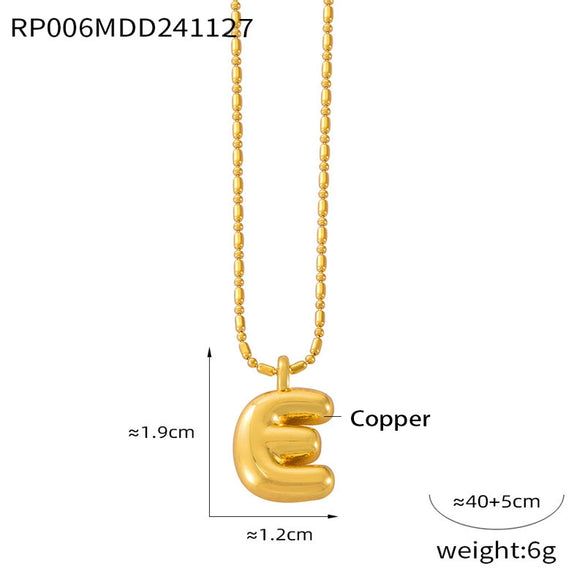 Wholesale Jewelry Copper Pendant 316L Stainless Steel Goldplated Necklace With Geometric And Letter Pattern And Rice Bead Chain