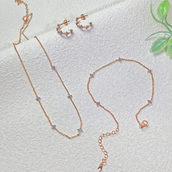 Wholesale Jewelry Copper Plants And Flowers Style Electroplated Anklet Necklace Earrings Women's Set