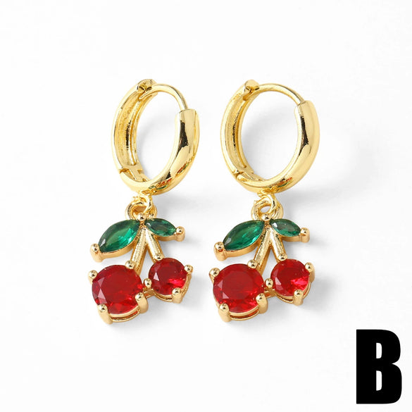 Wholesale Jewelry Copper Plated Gold Fruit Cherry Insect Pendant Earrings For Women With Electroplating