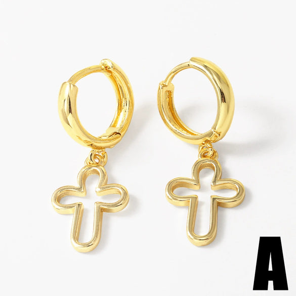 Wholesale Jewelry Copper Plated Gold Fruit Love Cross Earrings For Women