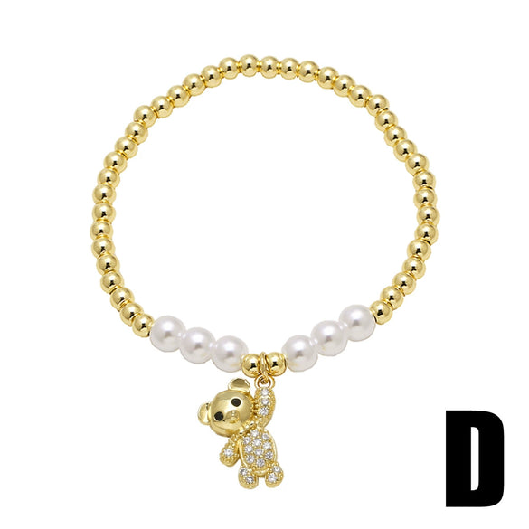 Wholesale Jewelry Copper Plated 18K Gold Animal Beaded Bear Pendant Bracelet Unisex Electroplating
