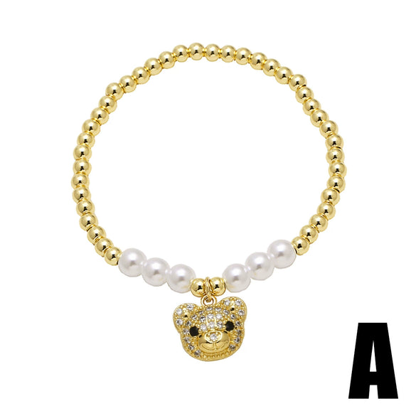 Wholesale Jewelry Copper Plated 18K Gold Animal Beaded Bear Pendant Bracelet Unisex Electroplating