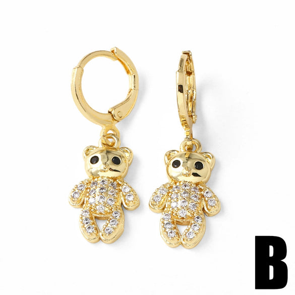 Wholesale Jewelry Copper Plated 18K Gold Animal Zodiac Bear Pendant Earrings For Women