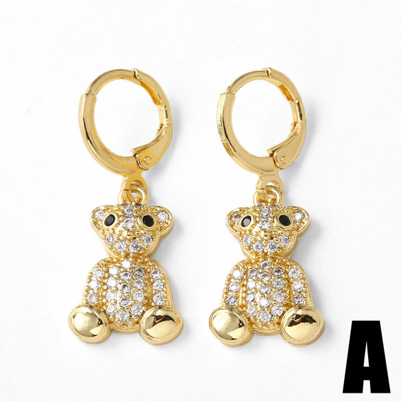 Wholesale Jewelry Copper Plated 18K Gold Animal Zodiac Bear Pendant Earrings For Women