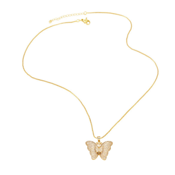 Wholesale Jewelry Copper Plated 18K Gold Butterfly Pendant Necklace Animal Style O Word Chain