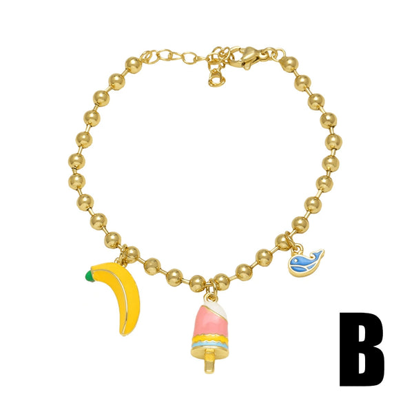 Wholesale Jewelry Copper Plated 18K Gold Fruit Cherry Dolphin Beaded Bracelet