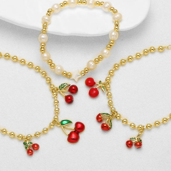 Wholesale Jewelry Copper Plated 18K Gold Fruit Cherry Pendant Bracelet