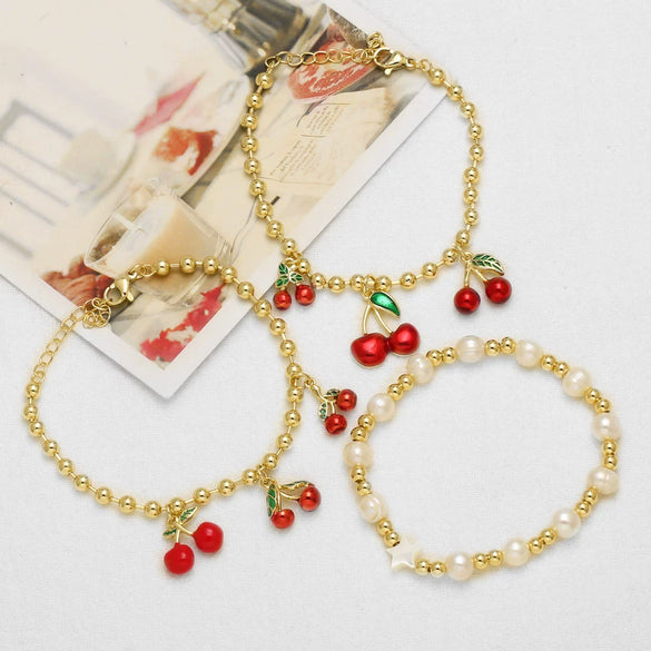 Wholesale Jewelry Copper Plated 18K Gold Fruit Cherry Pendant Bracelet