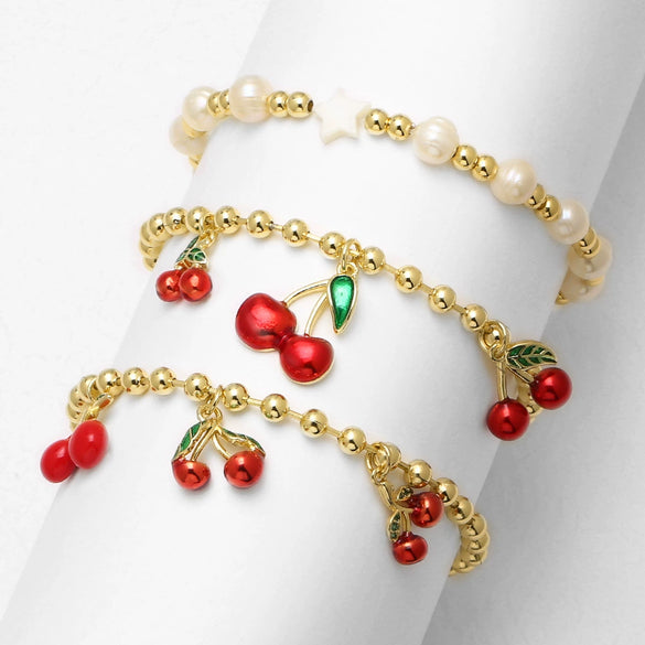 Wholesale Jewelry Copper Plated 18K Gold Fruit Cherry Pendant Bracelet