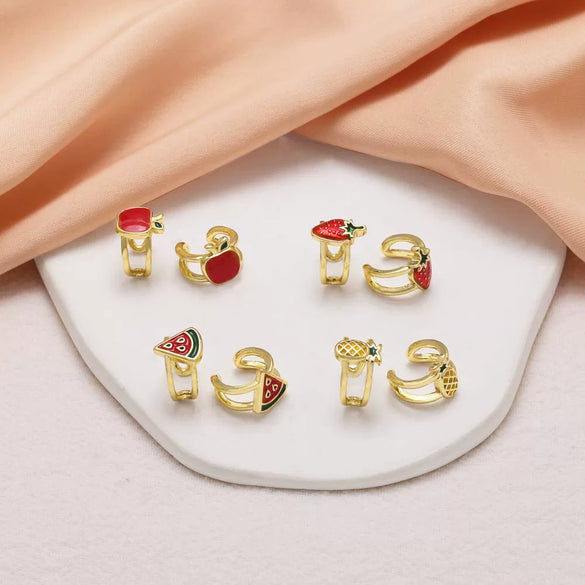 Wholesale Jewelry Copper Plated 18K Gold Fruit Geometric Ear Clip Earrings For Women
