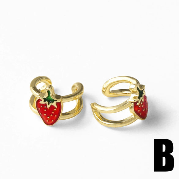 Wholesale Jewelry Copper Plated 18K Gold Fruit Geometric Ear Clip Earrings For Women