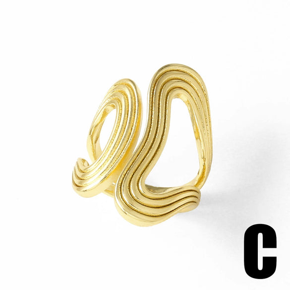 Wholesale Jewelry Copper Plated 18K Gold Geometric Flower Irregular Opening Ring For Women Minimalist Style