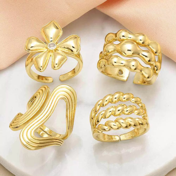 Wholesale Jewelry Copper Plated 18K Gold Geometric Flower Irregular Opening Ring For Women Minimalist Style