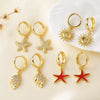 Wholesale Jewelry Copper Plated 18K Gold Geometric Starfish Sun Pendant Earrings For Women